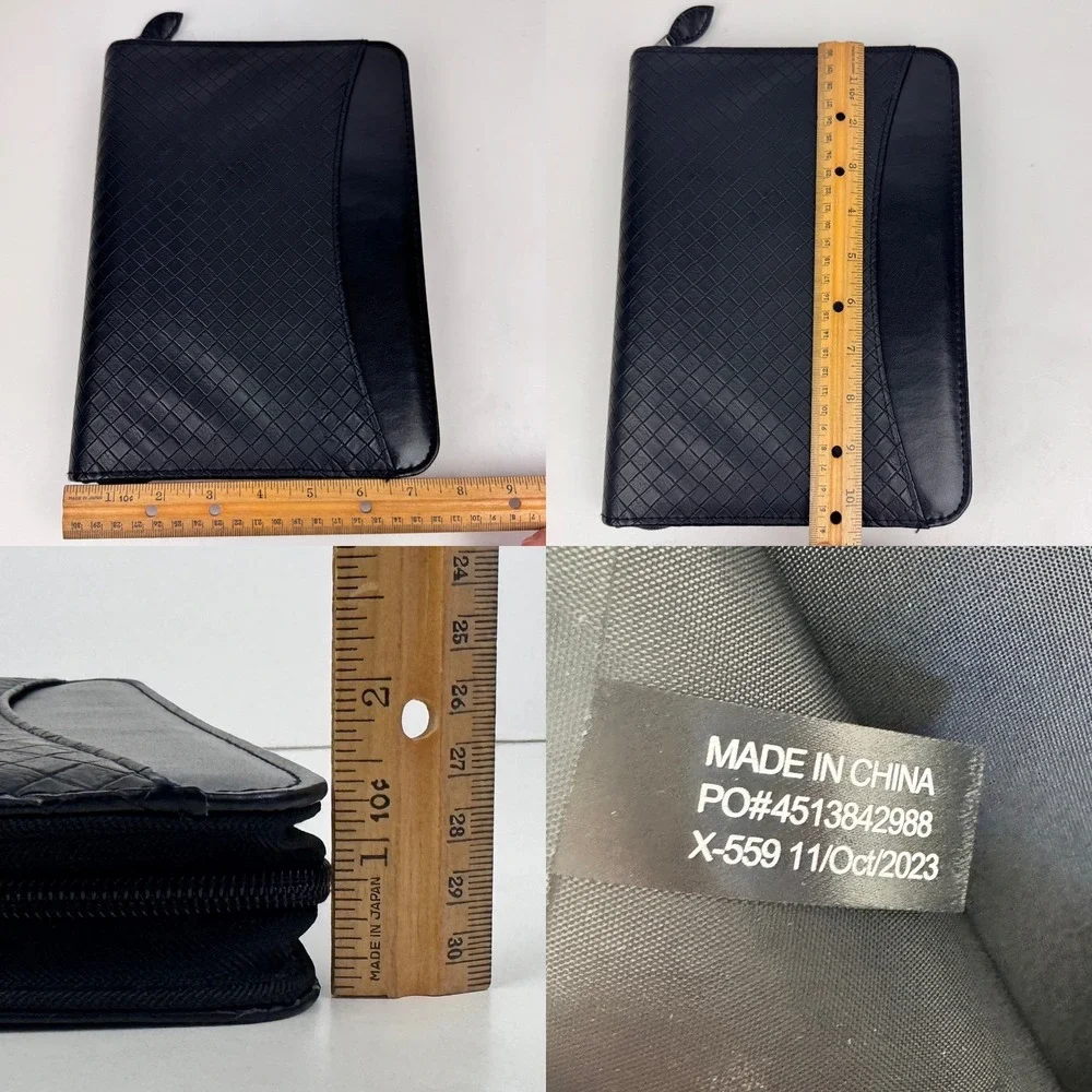Vtg Day Timer Faux Leather Black Zip Planner Binder Textured Diamond Shape READ‎